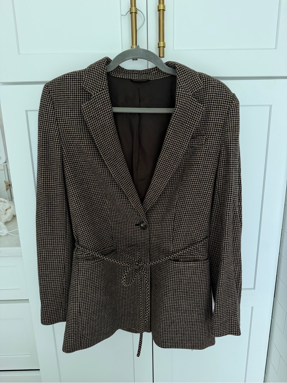 & Other Stories Brown Houndstooth Blazer with Tie Waist